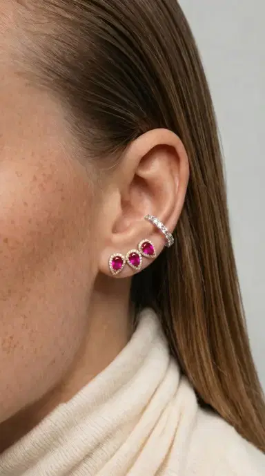 Wish Fine Jewelry 2.21ct Diamond Ruby 18K Gold Climber Earrings | Thumbnail 3 Wish Fine Jewelry 2.21ct Diamond Ruby 18K Gold Climber Earrings | Thumbnail 3