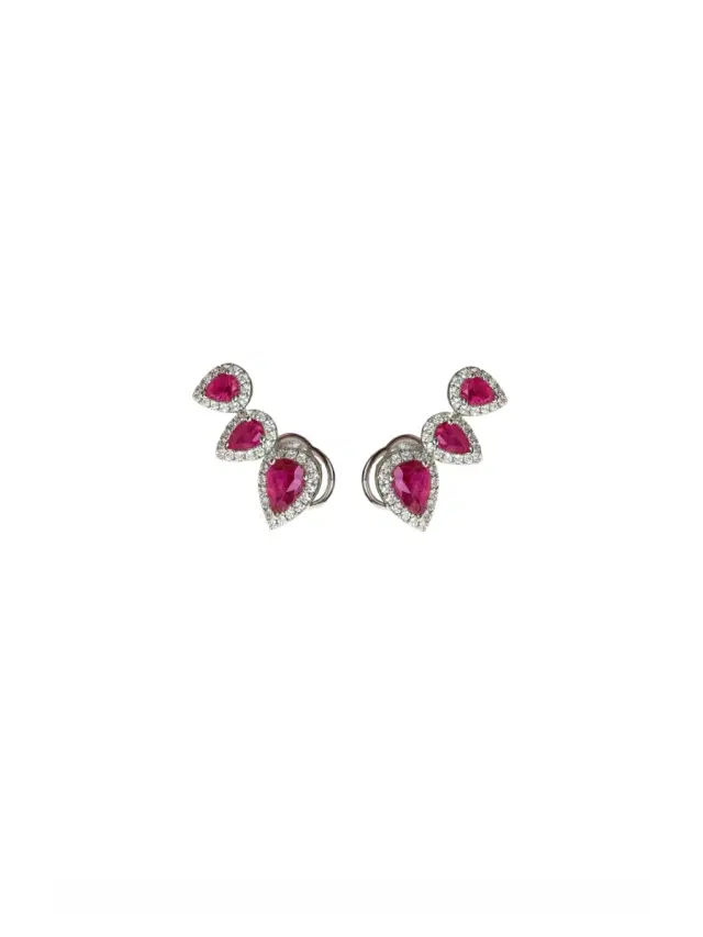 Wish Fine Jewelry 2.21ct Diamond Ruby 18K Gold Climber Earrings