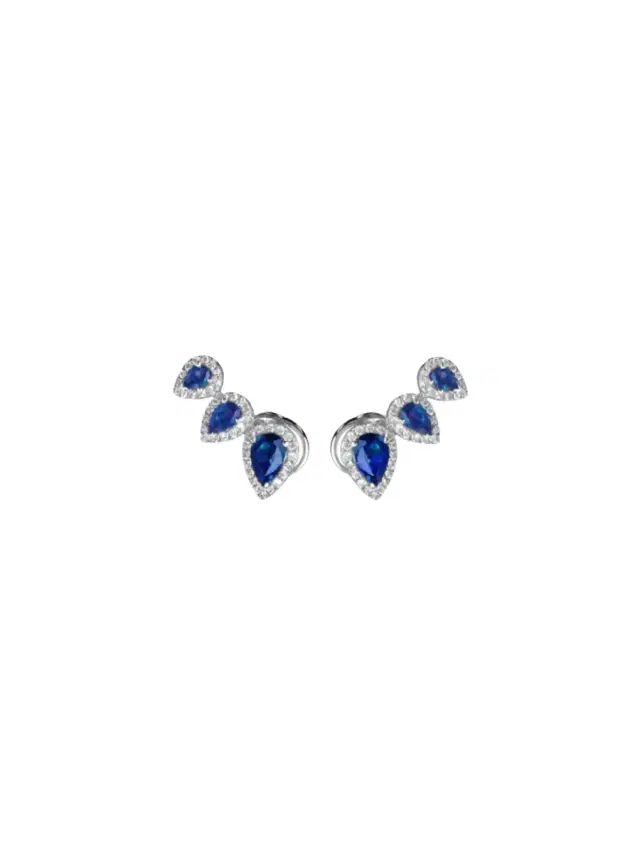 Wish Fine Jewelry 2.52ct Sapphire Diamonds 18K Gold Climber Earrings
