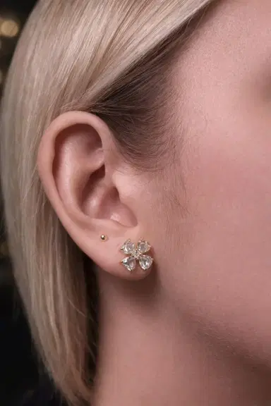 Wish Fine Jewelry 3.3ct Diamond Green Amethyst 18K Gold Heart Cut Clover Stud Earrings | Thumbnail 2