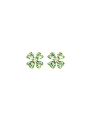 Wish Fine Jewelry 3.3ct Diamond Green Amethyst 18K Gold Heart Cut Clover Stud Earrings | Thumbnail 1