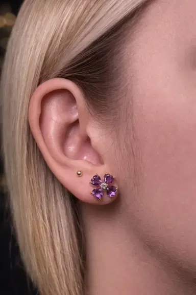 Wish Fine Jewelry 3.96ct Diamond Amethyst 18K Gold Flower Stud Earrings | Thumbnail 2 Wish Fine Jewelry 3.96ct Diamond Amethyst 18K Gold Flower Stud Earrings | Thumbnail 2