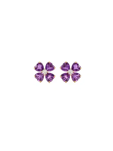 Wish Fine Jewelry 3.96ct Diamond Amethyst 18K Gold Flower Stud Earrings | Thumbnail 1 Wish Fine Jewelry 3.96ct Diamond Amethyst 18K Gold Flower Stud Earrings | Thumbnail 1