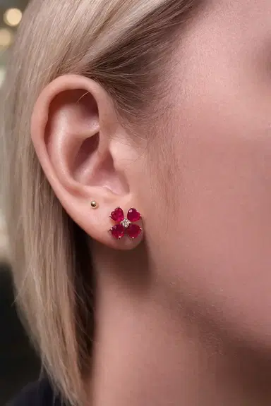 Wish Fine Jewelry 4.15ct Diamond Ruby 18K Gold Heart Cut Clover Stud Earrings | Thumbnail 2 Wish Fine Jewelry 4.15ct Diamond Ruby 18K Gold Heart Cut Clover Stud Earrings | Thumbnail 2