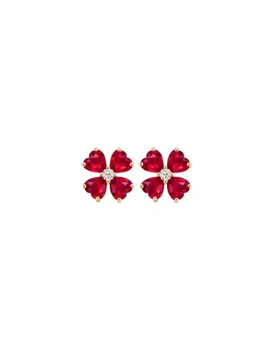 Wish Fine Jewelry 4.15ct Diamond Ruby 18K Gold Heart Cut Clover Stud Earrings | Thumbnail 1 Wish Fine Jewelry 4.15ct Diamond Ruby 18K Gold Heart Cut Clover Stud Earrings | Thumbnail 1