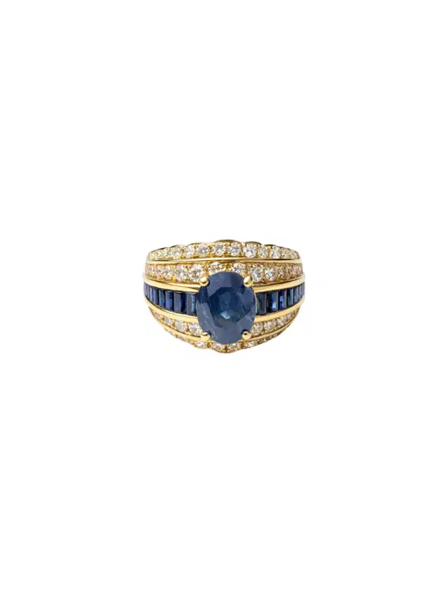 Wish Fine Jewelry 4.20ct Diamond Sapphire 14K Gold Dome Ring