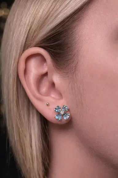 Wish Fine Jewelry 5.18ct Diamond Blue Topaz 18K Gold Heart Cut Clover Stud Earrings | Thumbnail 2 Wish Fine Jewelry 5.18ct Diamond Blue Topaz 18K Gold Heart Cut Clover Stud Earrings | Thumbnail 2