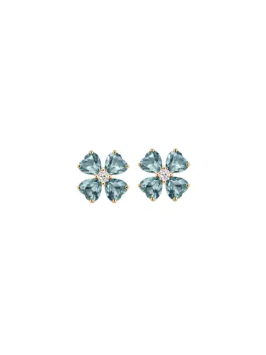 Wish Fine Jewelry 5.18ct Diamond Blue Topaz 18K Gold Heart Cut Clover Stud Earrings | Thumbnail 1 Wish Fine Jewelry 5.18ct Diamond Blue Topaz 18K Gold Heart Cut Clover Stud Earrings | Thumbnail 1