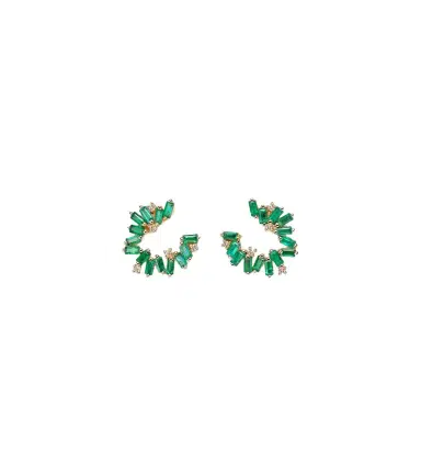 Suzanne Kalan Izzy Sideway Spiral 18kt gold earrings with emeralds and diamonds | Thumbnail 1 Suzanne Kalan Izzy Sideway Spiral 18kt gold earrings with emeralds and diamonds | Thumbnail 1