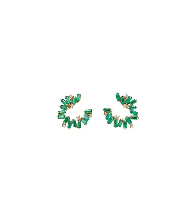 Suzanne Kalan Izzy Sideway Spiral 18kt gold earrings with emeralds and diamonds