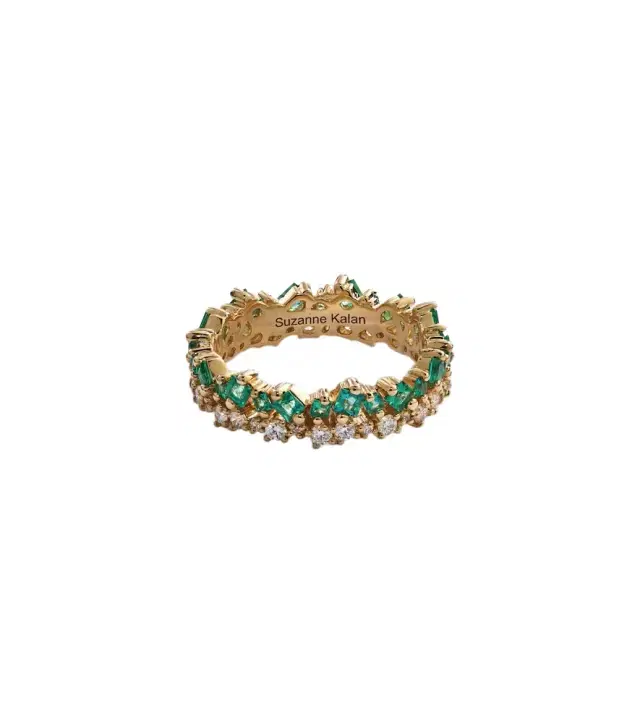 Suzanne Kalan 18kt gold ring with diamonds and emeralds