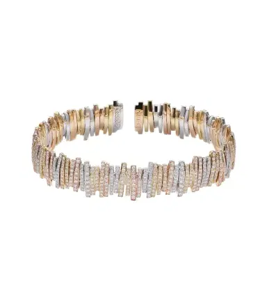 Suzanne Kalan Classic Milli 18kt yellow, rose, and white gold bangle with diamonds | Thumbnail 1 Suzanne Kalan Classic Milli 18kt yellow, rose, and white gold bangle with diamonds | Thumbnail 1