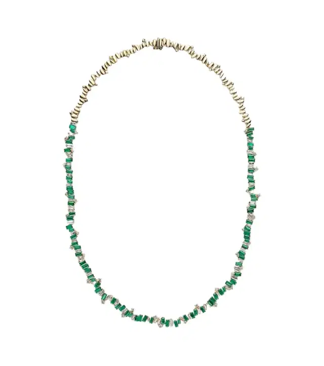 Suzanne Kalan Bold Burst 18kt gold tennis necklace with emeralds and diamonds