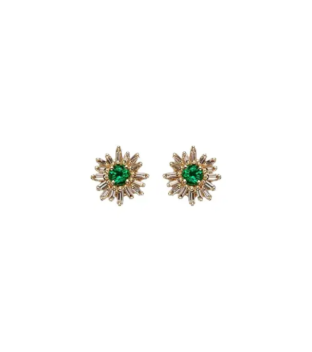 Suzanne Kalan 18kt gold earrings with diamonds and emeralds