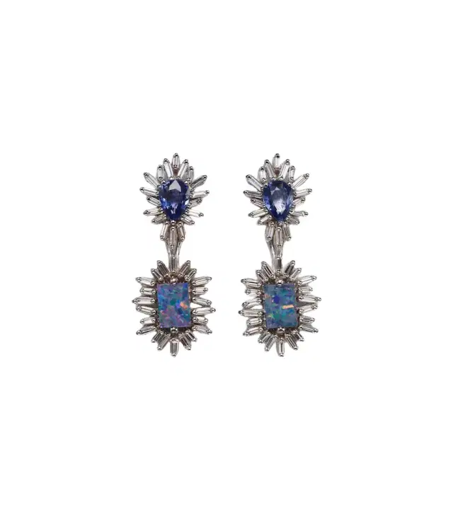 18kt white gold drop earrings with gemstones