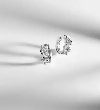 Suzanne Kalan Frenzy 18kt white gold huggies with diamonds | Thumbnail 5