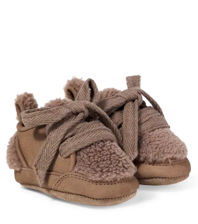 Donsje Baby Semmi teddy-trimmed leather sneakers
