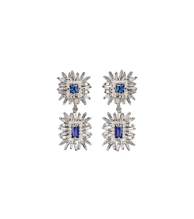 Doublet 18k white gold drop earrings with sapphires and diamonds