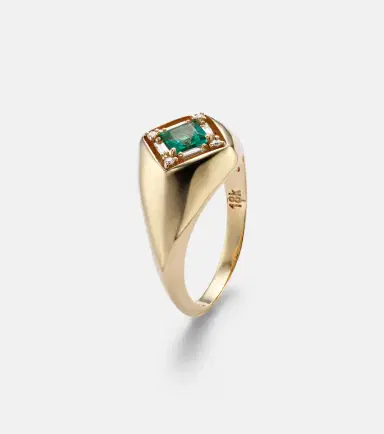 Suzanne Kalan Signet Mini 18kt gold ring with emerald and diamonds | Thumbnail 2 Suzanne Kalan Signet Mini 18kt gold ring with emerald and diamonds | Thumbnail 2