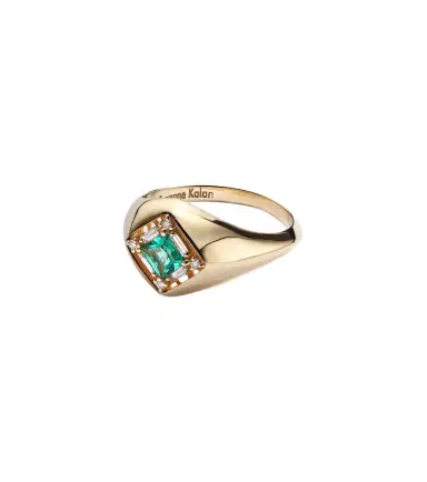 Suzanne Kalan Signet Mini 18kt gold ring with emerald and diamonds | Thumbnail 1 Suzanne Kalan Signet Mini 18kt gold ring with emerald and diamonds | Thumbnail 1