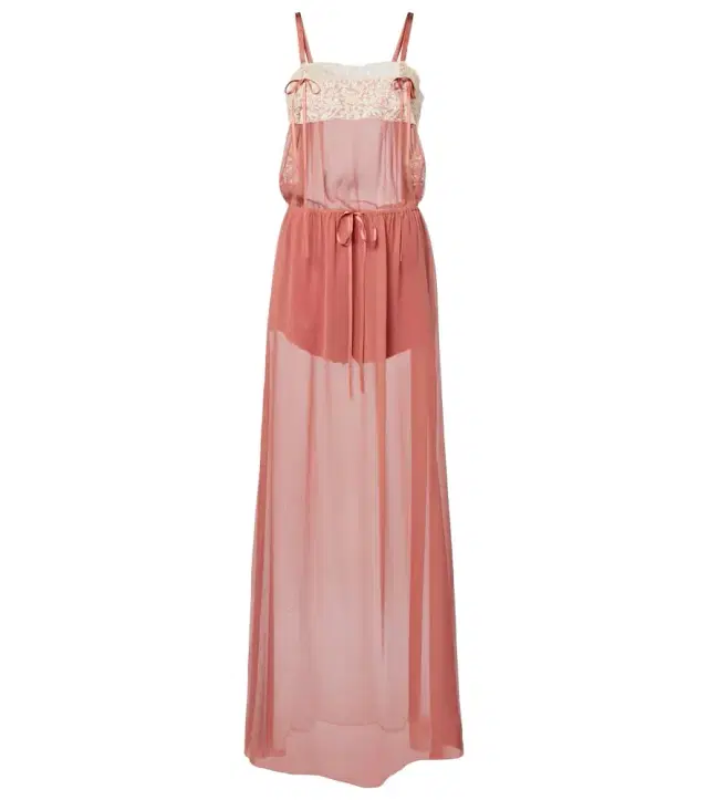 Lace-trimmed silk crêpe muslin maxi dress