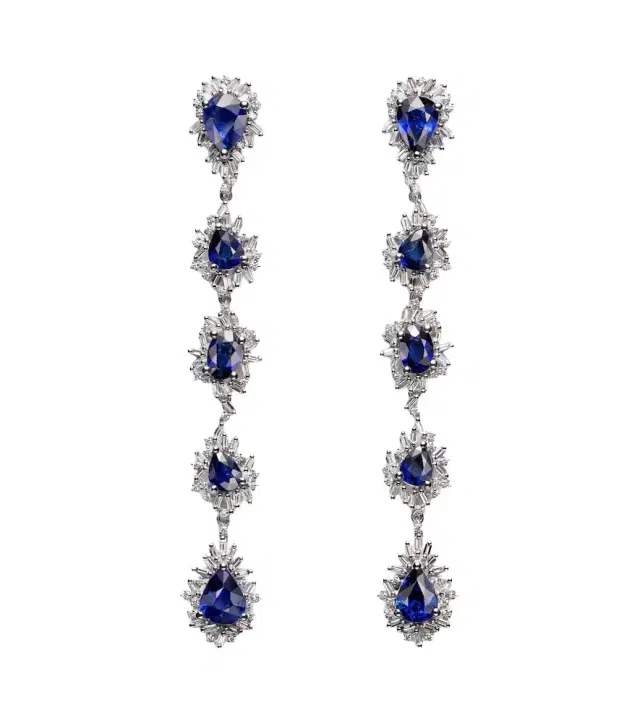 Suzanne Kalan 18kt white gold drop earrings with sapphires and diamonds