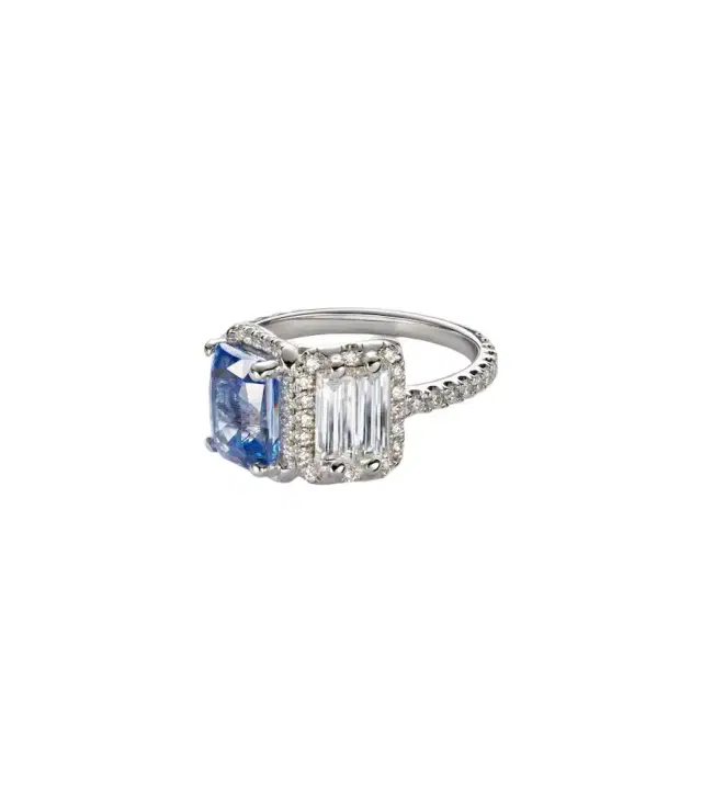 Suzanne Kalan 18kt white gold ring with sapphire and diamonds