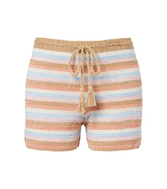 Striped crochet cotton shorts