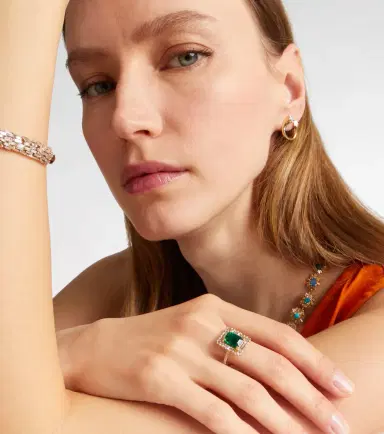 Suzanne Kalan 18kt gold ring with emerald and diamonds | Thumbnail 3