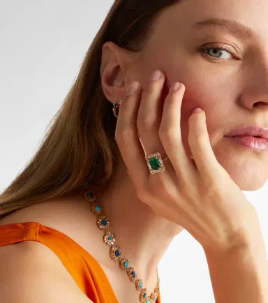 Suzanne Kalan 18kt gold ring with emerald and diamonds | Thumbnail 4