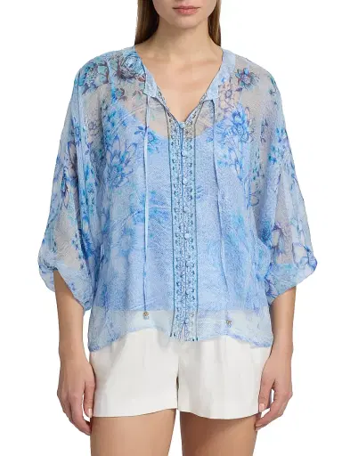 Johnny Was Women's Harlyn Floral Silk Button-Front Blouse - Casablanca Paradisa - Size Small | Thumbnail 3