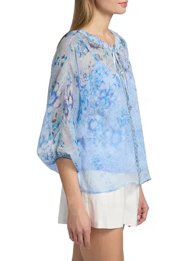 Johnny Was Women's Harlyn Floral Silk Button-Front Blouse - Casablanca Paradisa - Size Small | Thumbnail 4