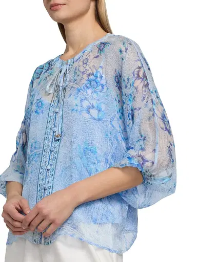 Johnny Was Women's Harlyn Floral Silk Button-Front Blouse - Casablanca Paradisa - Size Small | Thumbnail 6