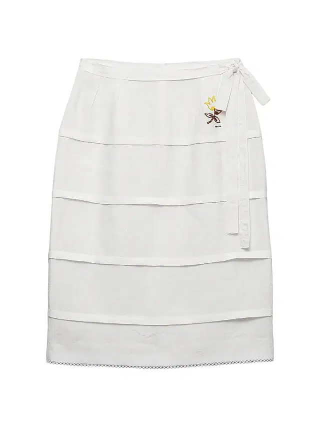 Women's Embroidered Slubbed Linen Skirt - White
