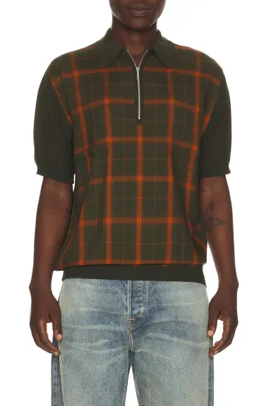 Beams Plus Half Zip Panel Polo Ombre Plaid | Thumbnail 1