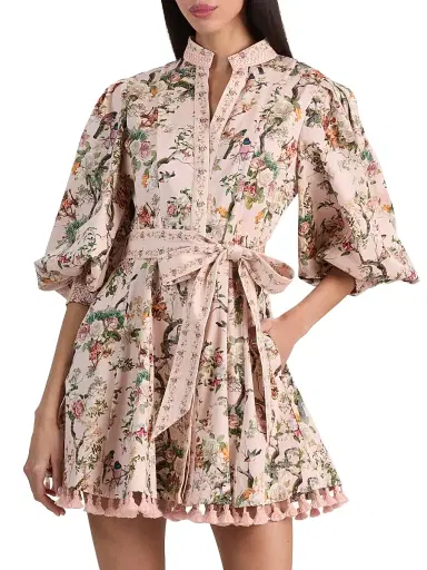 Alice + Olivia Women's Lucy Stretch-Cotton Tie-Waist Minidress - Sunset Grove English Rose - Size 2 | Thumbnail 3 Alice + Olivia Women's Lucy Stretch-Cotton Tie-Waist Minidress - Sunset Grove English Rose - Size 2 | Thumbnail 3
