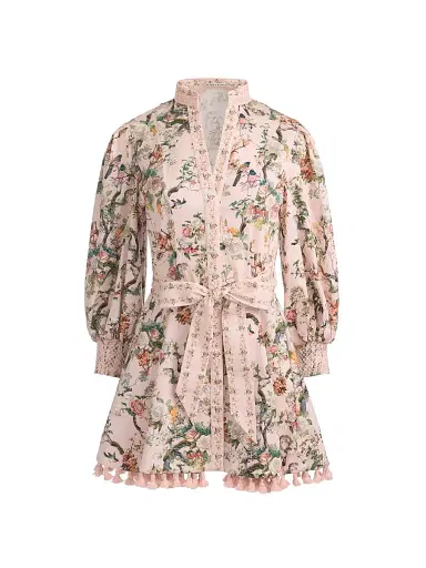 Alice + Olivia Women's Lucy Stretch-Cotton Tie-Waist Minidress - Sunset Grove English Rose - Size 2 | Thumbnail 1 Alice + Olivia Women's Lucy Stretch-Cotton Tie-Waist Minidress - Sunset Grove English Rose - Size 2 | Thumbnail 1