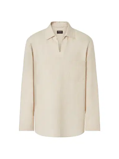 ZEGNA Men's Oasi Lino Polo Shirt - Light Taupe | Thumbnail 1 ZEGNA Men's Oasi Lino Polo Shirt - Light Taupe | Thumbnail 1