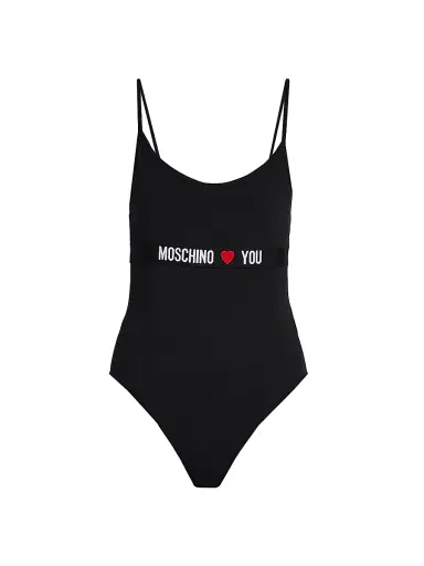 MOSCHINO Women's " Loves You" Stretch-Cotton Jersey Bodysuit - Black - Size Large | Thumbnail 1 MOSCHINO Women's " Loves You" Stretch-Cotton Jersey Bodysuit - Black - Size Large | Thumbnail 1