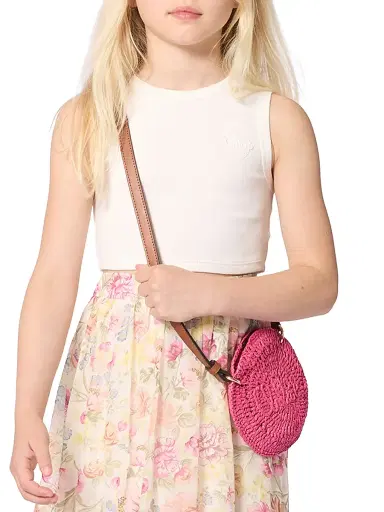 Chloé Girl's Logo Straw Crossbody Bag - Fuschia | Thumbnail 4 Chloé Girl's Logo Straw Crossbody Bag - Fuschia | Thumbnail 4