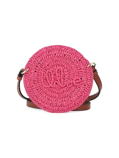 Chloé Girl's Logo Straw Crossbody Bag - Fuschia | Thumbnail 1 Chloé Girl's Logo Straw Crossbody Bag - Fuschia | Thumbnail 1