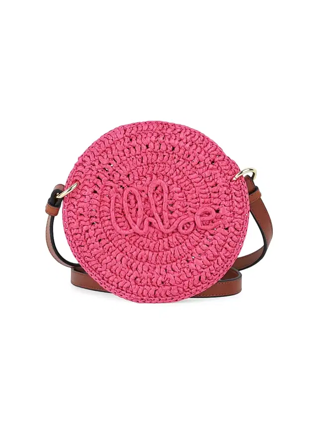 Chloé Girl's Logo Straw Crossbody Bag - Fuschia
