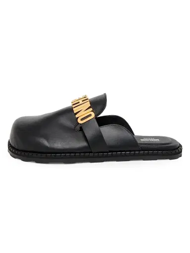 MOSCHINO Men's Logo Leather Mules - Black - Size 12 | Thumbnail 3