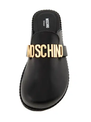 MOSCHINO Men's Logo Leather Mules | Thumbnail 4 MOSCHINO Men's Logo Leather Mules | Thumbnail 4