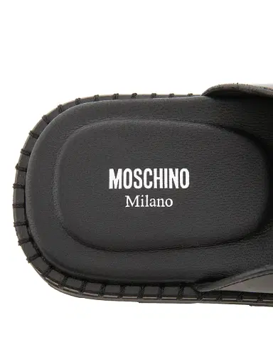 MOSCHINO Men's Logo Leather Mules | Thumbnail 5 MOSCHINO Men's Logo Leather Mules | Thumbnail 5