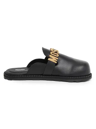 MOSCHINO Men's Logo Leather Mules | Thumbnail 1 MOSCHINO Men's Logo Leather Mules | Thumbnail 1