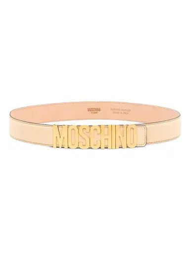 MOSCHINO Men's Logo Hardware Leather Belt - Sand - Size 46 | Thumbnail 2 MOSCHINO Men's Logo Hardware Leather Belt - Sand - Size 46 | Thumbnail 2