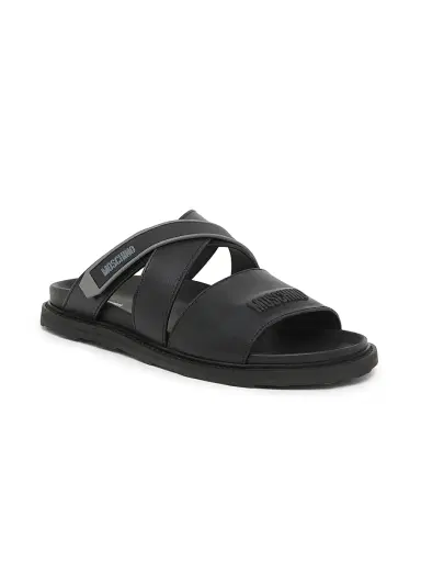 MOSCHINO Men's Leather Open-Toe Mules - Black - Size 13 | Thumbnail 2