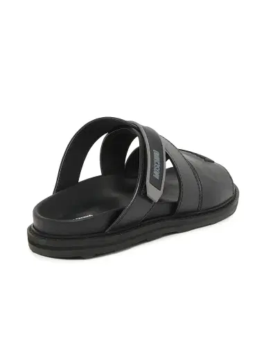 MOSCHINO Men's Leather Open-Toe Mules - Black - Size 13 | Thumbnail 3
