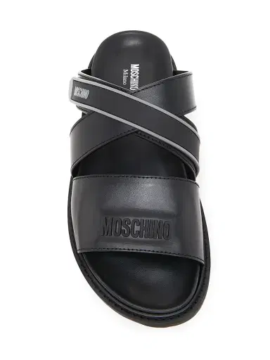 MOSCHINO Men's Leather Open-Toe Mules - Black - Size 13 | Thumbnail 4